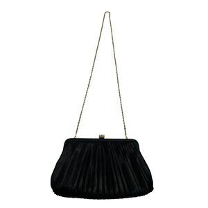 Vintage La Bagagerie Pleated Hinge Closure Handbag in Black